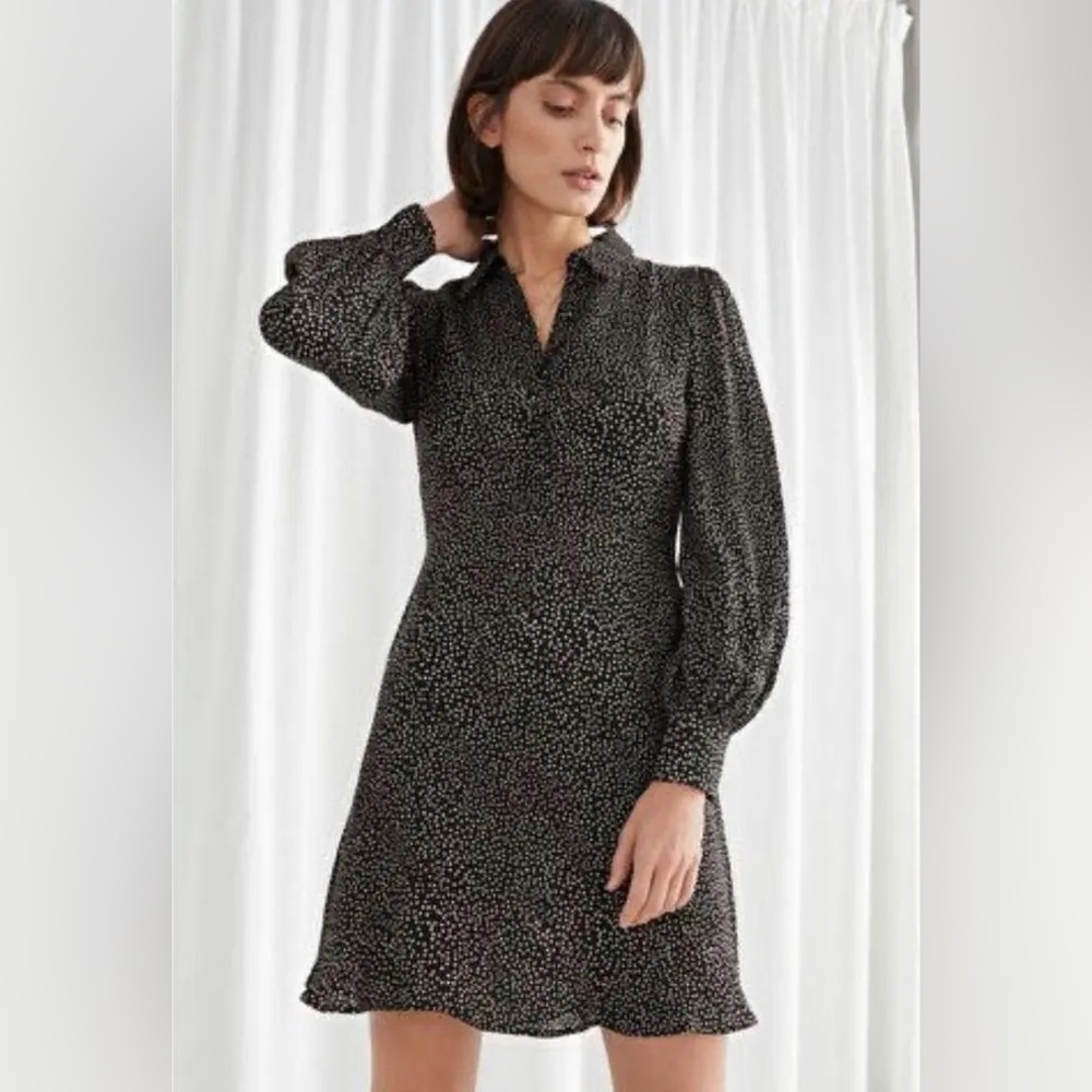 &OtherStories Polka Dot Mini Dress Parisian Chic Puff Sleeve Shirt Dress US 8